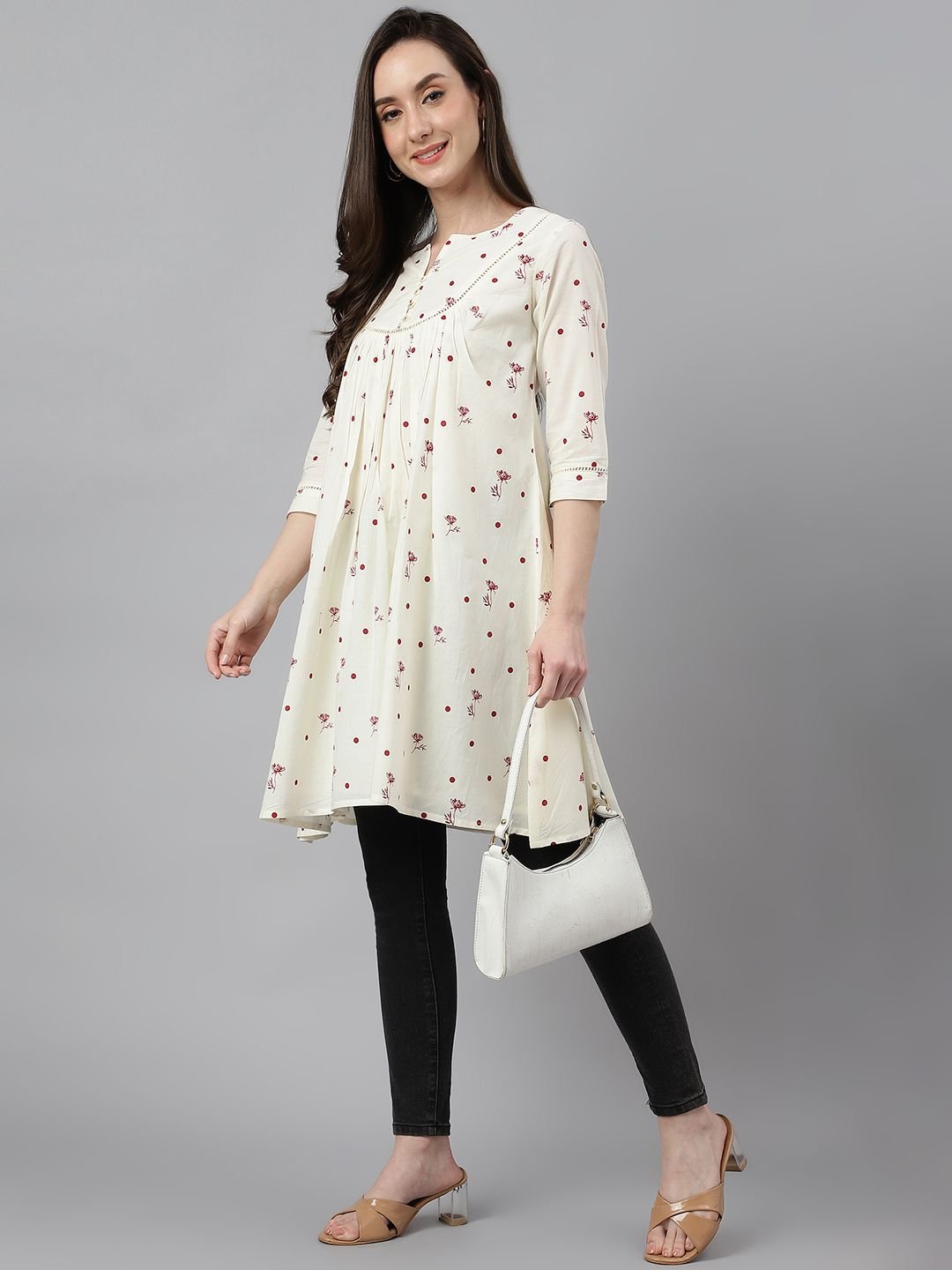 off - white cotton print flared tunic top - Style Like A Diva