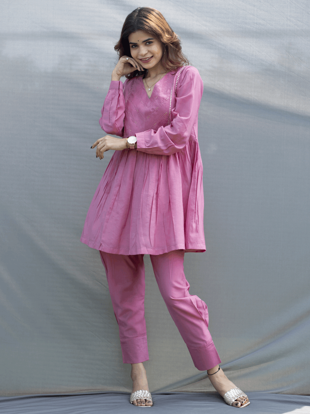 Onion Pink Dobby Short Co - Ord Set - Style Like A Diva