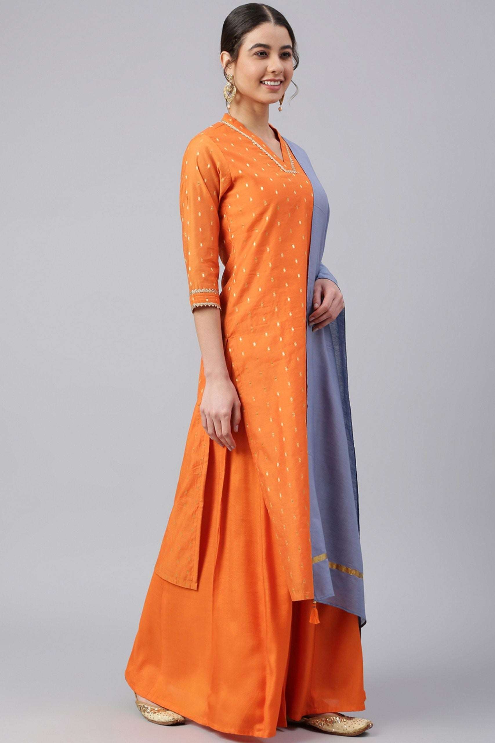 Orange Chanderi Silk Woven 3 Piece Set - Style Like A Diva