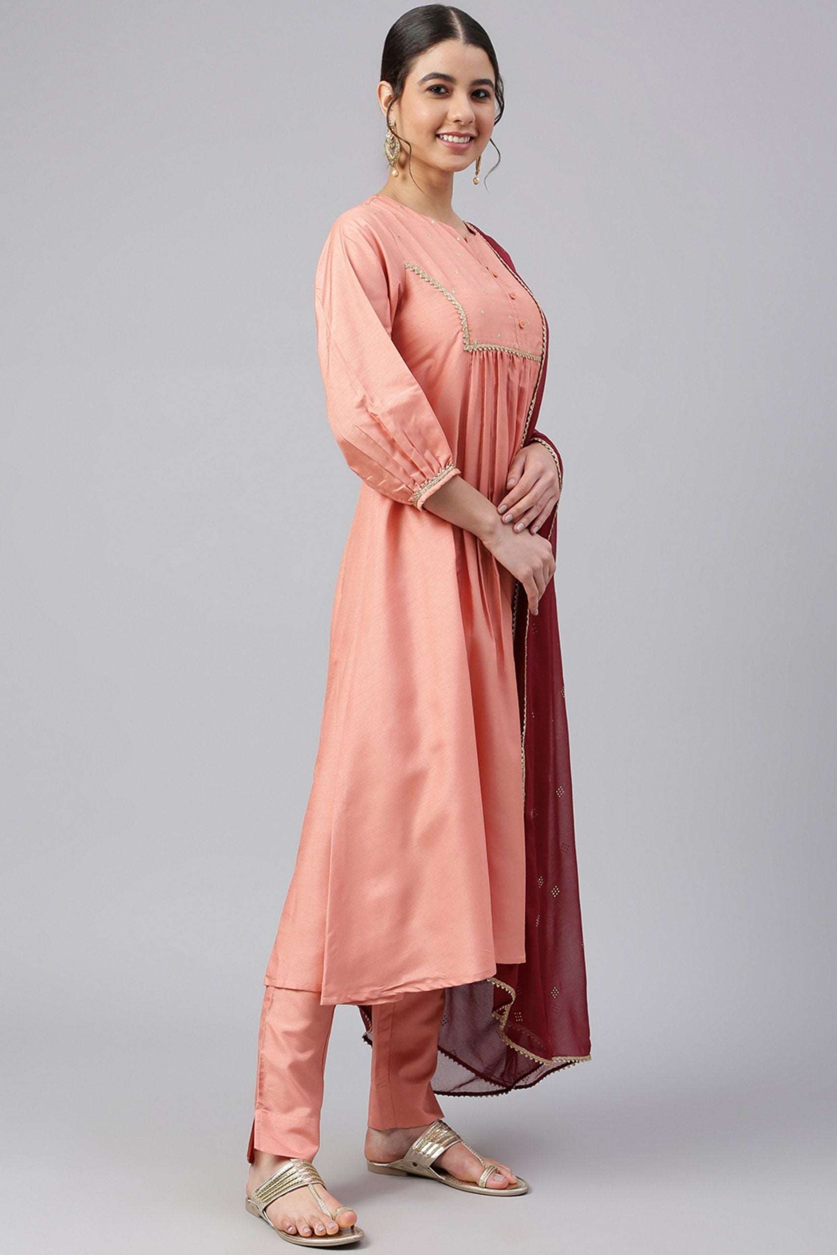 Peach Poly Silk Solid 3 Piece Set - Style Like A Diva