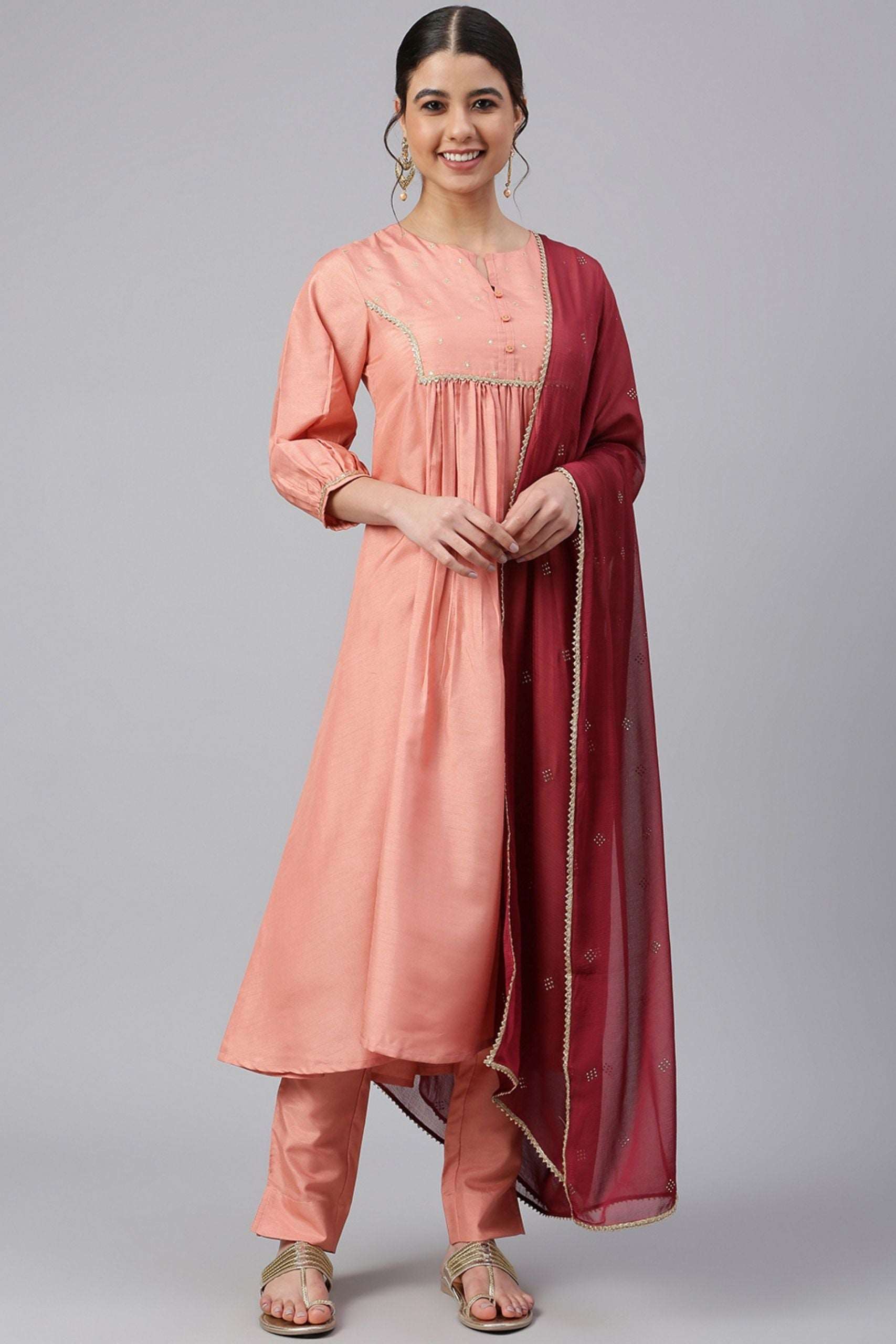 Peach Poly Silk Solid 3 Piece Set - Style Like A Diva