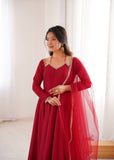 Red Premium Roman Shimmer Anarkali Set