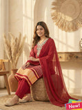 Maroon Bandhani Chinon Suit Set