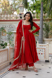 Red Karishma Silk 3-Piece Anarkali Set