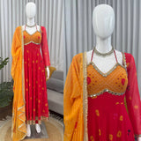 Exclusive Faux Georgette Digital Print Mirror Work Suit Set