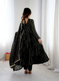 Women’s Ethnic Mal Chanderi Mirror Work Ruffle Gown Set with Pant & Dupatta
