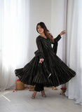 Women’s Ethnic Mal Chanderi Mirror Work Ruffle Gown Set with Pant & Dupatta