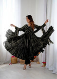 Women’s Ethnic Mal Chanderi Mirror Work Ruffle Gown Set with Pant & Dupatta