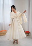 Pure Kora Cotton Schiffli Work Anarkali Set for Women | Festive Ready-to-Wear Suit
