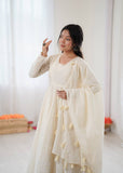 Pure Kora Cotton Schiffli Work Anarkali Set for Women | Festive Ready-to-Wear Suit