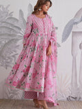 Ruhi Floral Printed Pure Jaipuri Cotton Anarkali Suit Set with Dupatta