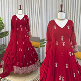 Embroidered Faux Georgette Anarkali Suit Set with Pant & Dupatta