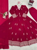 Embroidered Faux Georgette Anarkali Suit Set with Pant & Dupatta
