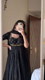 Embroidered Vichitra Silk Gown Set with Pant &amp; Dupatta