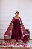 Royal blue Vichitra Silk Beads Work Anarkali Suit Set with Dupatta
