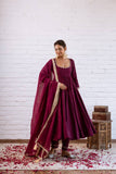 Royal blue Vichitra Silk Beads Work Anarkali Suit Set with Dupatta