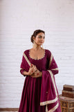 Royal blue Vichitra Silk Beads Work Anarkali Suit Set with Dupatta