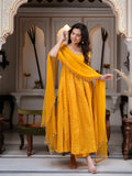 Chanderi Jacquard Butti Anarkali Kurta Set with Pant &amp; Dupatta