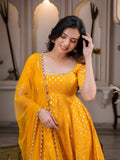 Chanderi Jacquard Butti Anarkali Kurta Set with Pant &amp; Dupatta