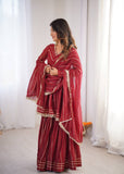 Mal Chanderi Kurta Set with Sharara Palazzo & Dupatta