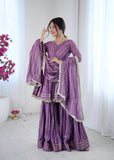 Mal Chanderi Mirror Work Kurta Set with Sharara Palazzo & Dupatta
