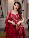 Chanderi Jacquard Butti Anarkali Suit Set with Pant &amp; Soft Net Dupatta
