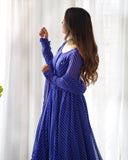 Navy blue Roman Silk Chanderi Anarkali Set