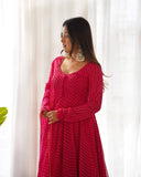 Rani Roman Silk Chanderi Anarkali Set