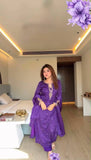 Elegant  Dark Purple Bhandhni Satin Georgette 3-Piece Set