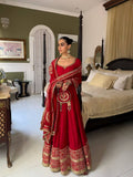 Red Vichitra Silk Anarkali Set