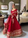 Red Vichitra Silk Anarkali Set