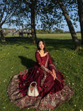 Embroidered Fendy Silk Anarkali Suit Set with Pant & Cutwork Dupatta
