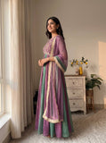 Elegant Embroidered purple Silk Gown Set