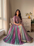 Elegant Embroidered purple Silk Gown Set