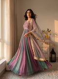 Elegant Embroidered purple Silk Gown Set