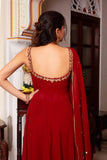 Red Mirror handwork Kurta Set with Palazzo & Dupatta