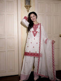 Embroidered Rayon Cotton Kurta Set with Farshi Pant & Silk Dupatta