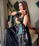 3 piece Black Crepe Anarkali Suit Set