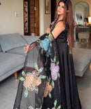 3 piece Black Crepe Anarkali Suit Set