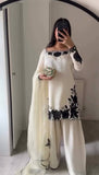Elegant Fendy Silk Embroidered Kurta Set with Farshi Pants & Dupatta