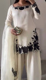 Elegant Fendy Silk Embroidered Kurta Set with Farshi Pants & Dupatta