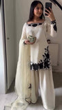 Elegant Fendy Silk Embroidered Kurta Set with Farshi Pants & Dupatta