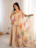 Brush Print Organza Silk Kurta Set