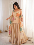 Brush Print Organza Silk Kurta Set