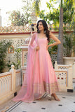 pink  Anarkali Suit Set with Pant & Mirror Work Dupatta