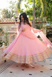 pink  Anarkali Suit Set with Pant & Mirror Work Dupatta