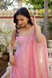 pink  Anarkali Suit Set with Pant & Mirror Work Dupatta