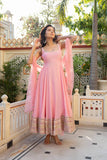 pink  Anarkali Suit Set with Pant & Mirror Work Dupatta