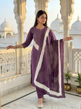 Festive Cotton purple lehriya print  Kurta Sets