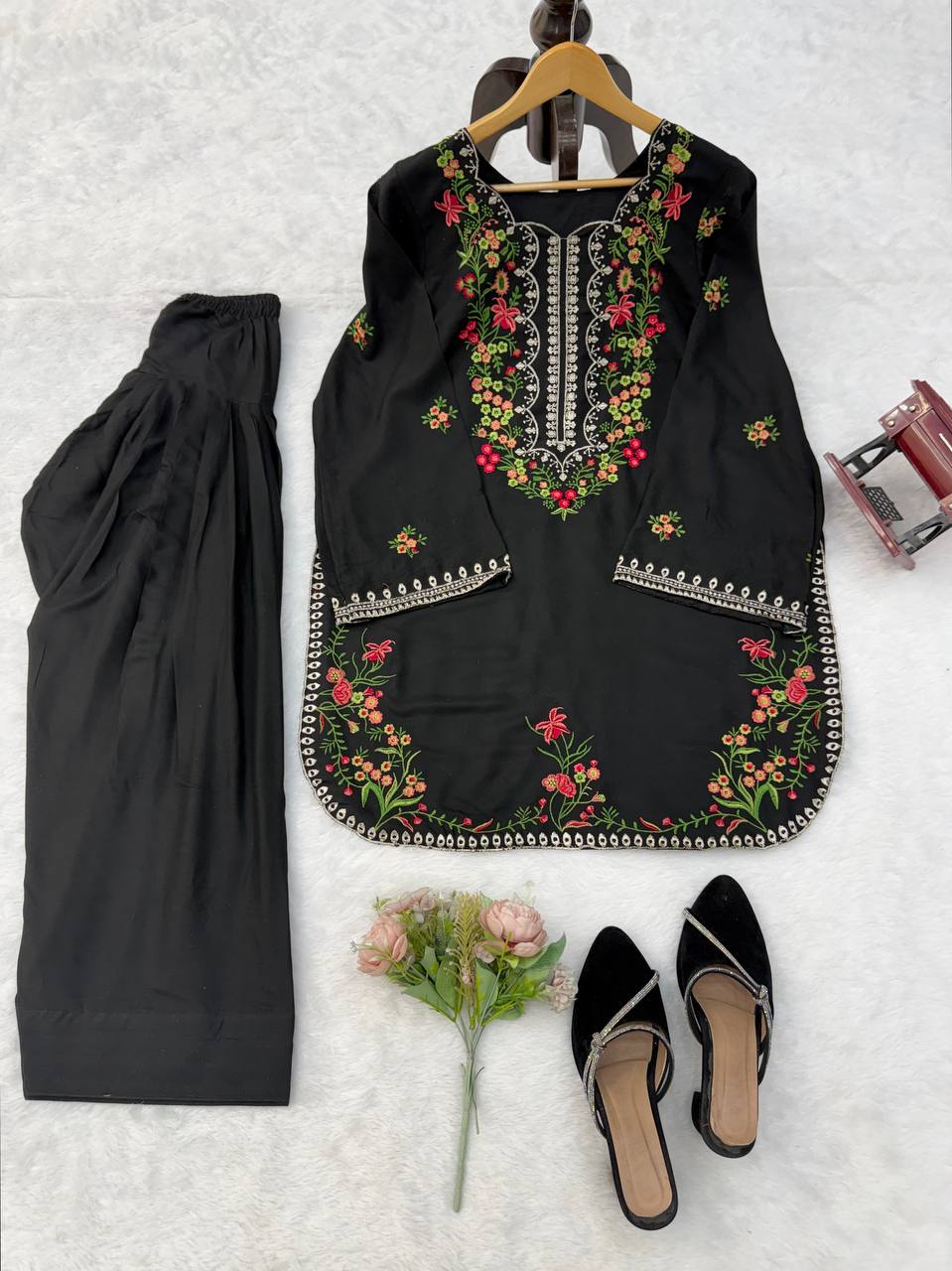 Embroidered Rayon Kurta Set with Farshi Salwar